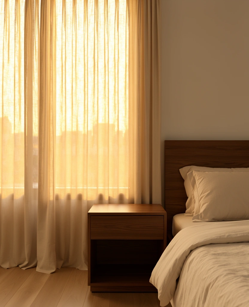 Interior de recámara minimalista enfocada en el confort